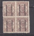 TONGA, 1894 1/2d. on 1s. Brown, block of 4, mint no gum.