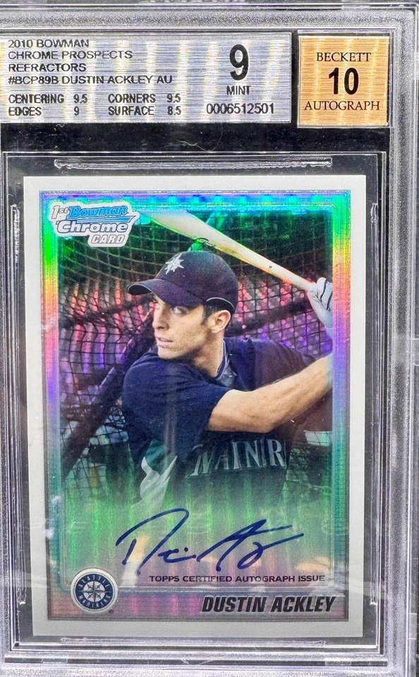 Dustin Ackley AUTO #/500 ~ 2010 Bowman Chrome Prospects #BCP89 Refractor - Image 1 of 2