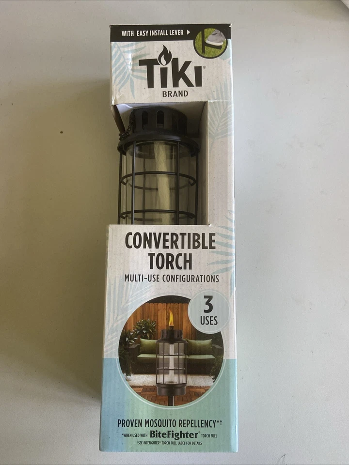 TIKI 1120096 Metal Lantern Outdoor Torch 65 L in. with Clear Glass Fuel Vessel