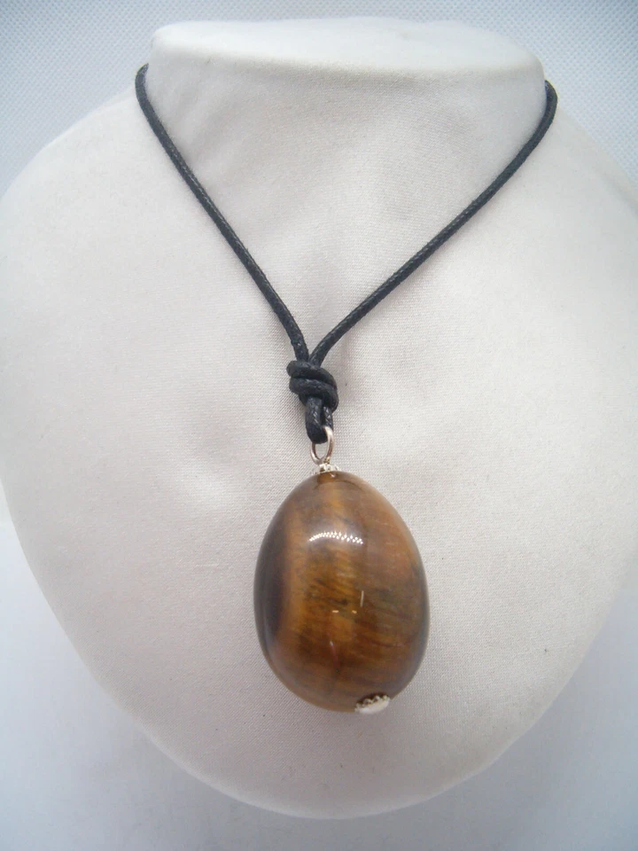 Ciondolo in ARGENTO 925 con uovo in OCCHIO DI TIGRE naturale - Pietra Dura - - Immagine 1 di 4