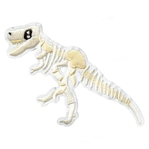 T-Rex White Skeleton Fossil Embroidered Iron on Patch - Picture 1 of 2