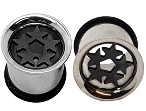 2X Black Star Ear Tunnel Plug Stretretchers 6mm-12mm Guage Silver Plug Expander - Picture 1 of 4