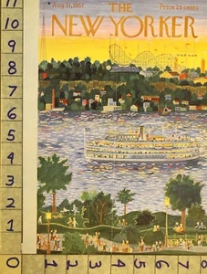 1957 NEW YORKER VINTAGE COVER KARASZ NAUTICAL FERRY BOAT PARK RIDE NYI82 - Picture 1 of 1
