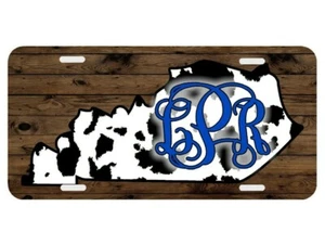 Kentucky Cow Blue Monogrammed License Plate Wood Print Car Tag Personalized - Bild 1 von 11