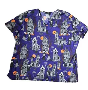 Cherokee Scrub Top 3XL Spooky 26 inches long 26 Inch Armpit to Armpit XXXL - Picture 1 of 4