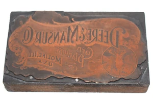 RARE Vintage John Deere & Mansur Corn Planter Moline IL Copper Print Plate Block - Picture 1 of 3