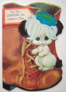 Tarjeta de felicitación vintage del Día del Padre para el abuelo cachorro en bota *CC17 - Imagen 1 de 3