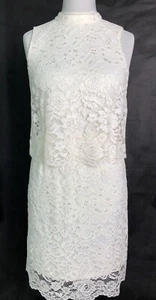 Womens Lace Dress Ladies Special Occasions 2-Tier Ivory Bodycon Knee Length NEW - Picture 1 of 11