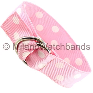 24mm Speidel Pink Polka Dot Nylon Ribbon Band Ring Buckle Sport Strap Watch Band - Picture 1 of 3