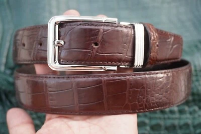 W1.3 pulgadas Marrón Real Cocodrilo Vientre Cuero Piel Hombres Cinturón Pin Hebilla #K65 Foto 1 de 4