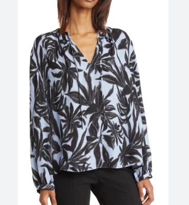 Blusa de poeta de seda texturizada Nordstrom Signature azul Brunnera floral escape - grande Foto 1 de 4