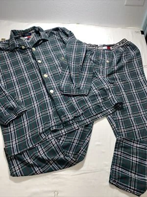 Vintage Y2K Tommy Hilfiger Size Large Green Plaid 2-Piece Pajama Set - Image 1 of 4