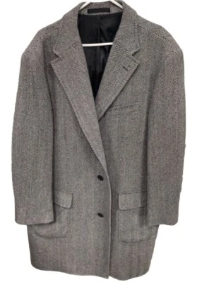 Paul Frederick Men's Coat Sz XL Cashmere Wool Black Herringbone OverCoat - Image 1 of 4