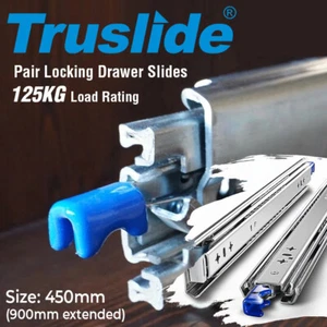 Locking Drawer Slides 450mm (900mm Extended) 125KG Heavy Duty Draw Slide - Picture 1 of 10