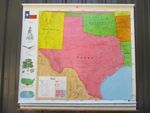 VTG 1996 Edition Nystrom Readiness TEXAS, WORLD & U.S. Pull Down MAP 68" X 61" - Picture 1 of 15