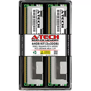 A-Tech 64GB Kit 2x 32GB 4Rx4 PC3-14900 DDR3 1866MHz ECC LRDIMM Server Memory RAM - Picture 1 of 4