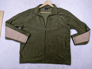 KAVU Mens XL Olive Green Beige Jacket Fleece Full Zip Long Sleeve Elbow Patch - Picture 1 of 10