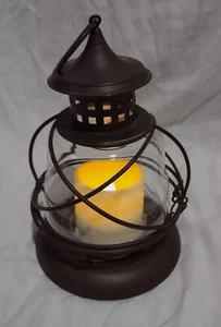 Hängendes flammenloses Kerzenlicht Metall/Glas 8" braun Laterne -- batteriebetrieben - Bild 1 von 5
