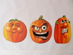 3 VINTAGE 1997 BEISTLE JACK O LANTERNS WALL CUT OUTS Pumpkin Faces Die Cut - Picture 1 of 8