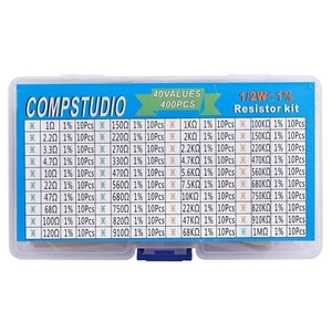 400Pcs 40 Values 1% 1/2W Resistor Kit 0 Ohm-1M Ohm Metal Film Resistors Kit - Picture 1 of 3