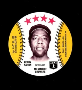 MSA Isaly's Sweet William Discs 1976 Hank Aaron Milwaukee Brewers como nuevo - Imagen 1 de 2
