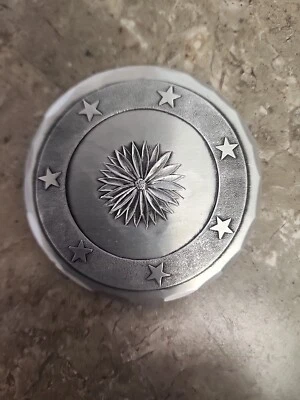 Vintage Pewter Small Round Handheld Mirror Floral & Stars  - Image 1 of 4