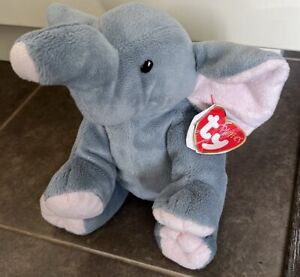 Ty Pluffies Winks Gray & Pink Elephant Beanie Plush Stuffed Animal
