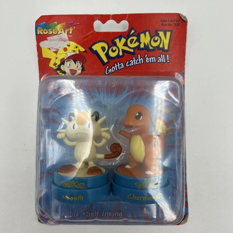 Pokemon Charmander & Meowth RoseArt Figurine Stampers 1999 Sealed Cover