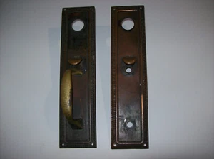 Vintage Antik Messing und Kupfer Eingangstürgriffe mit Schlossloch - Bild 1 von 23