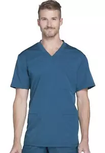 Dickies Dynamix Men Scrubs Top V-Neck DK640, Size: Medium, Caribbean Blue - Picture 1 of 8