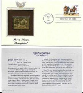 Sports Horses-Thoroughbred-1st day issue-Golden Replica - Picture 1 of 1
