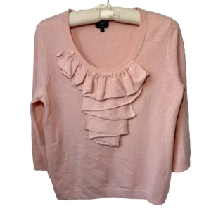 Talbots Kaschmir Rosa Rüschen Pullover Rundhals 3/4 Arm Petite M Coquette - Bild 1 von 10