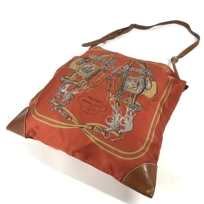 Bolso de Hombro HERMES Mujer Silky City PM Naranja Seda Cuero Bandolera con Bolsa Foto 1 de 4