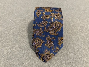Corbata de seda Eton azul dorado cachemir hecha en Inglaterra - Imagen 1 de 4