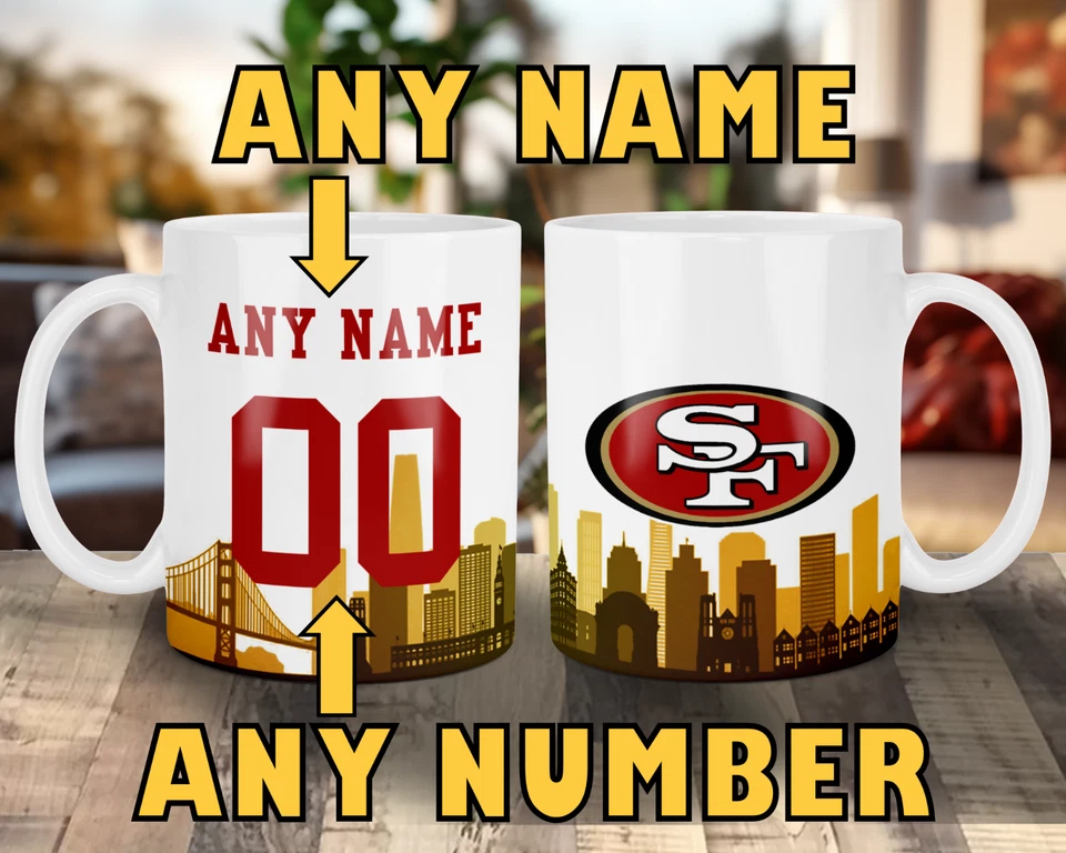 CUSTOMIZABLE San Francisco 49ers Skyline Jersey Mug - Any Name/Number - 11 oz. - Image 1 of 4