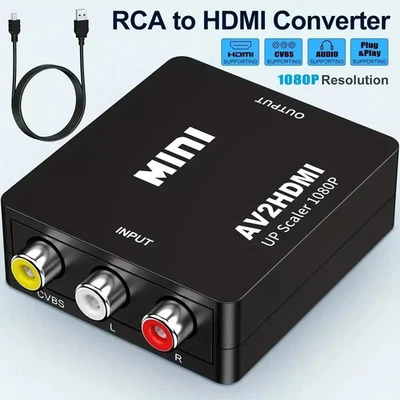 RCA AV to HDMI HD Converter Adapter Composite 3RCA CVBS Audio Video WiiNES SNES - Image 1 of 4