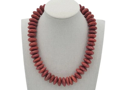 Collar De Colección Naranja Rojo Coral Pulido Disco Suave Cuentas Cierre de Barril Foto 1 de 4
