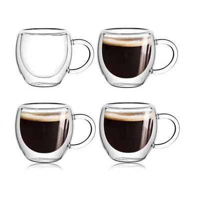 Wells Espresso Cups Set of 4 with Handle, 2.5oz Expresso Coffee Cup, Small Ex...