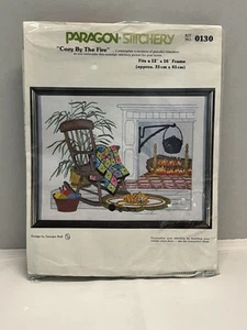 Vtg Paragon Stitchery Cozy by The Fire #0130 12x16" Rocking Chair Cat NEW OPENED - Picture 1 of 3