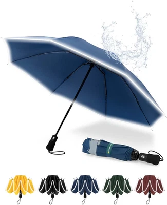 Regenschirm Groß Sturmfest Reflektierend für Herren Damen Taschenschirm Automat - Bild 1 von 4