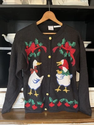 Suéter de Navidad Feo Pato Ganso Bordado a Mano Años 90 De Colección Talla L Foto 1 de 4