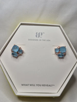 Pendientes Bomb Party "Never Alone" Cuarzo Azul Aqua en Chapado en Oro Rosa  Foto 1 de 3