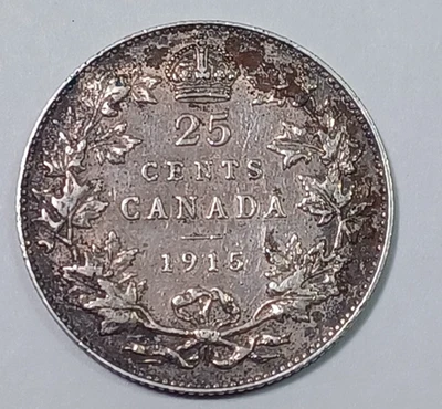 1915 CANADA 25 CENTS SILVER QUARTER KING GEORGE V - VF -XF JBT 32 - Image 1 of 2
