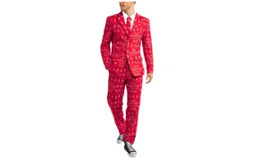 Christmas Men's Suit 3 Pcs Set Jacket Pants Tie Happy Hour Tipsy Elves sz Small - Picture 1 of 1