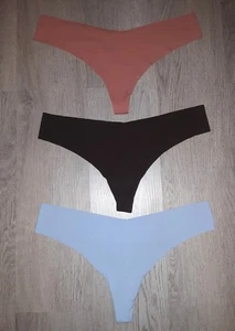 3Pack Aerie Smoothez Seamless No Show Thong Panties Size Large Blue Brown Orange - Picture 1 of 4