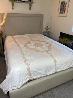 Edredón Queen vintage con encaje Battenburg algodón/ramie victoriano romántico vieira Foto 1 de 4