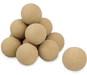 Skyflame Ceramic Fire Balls, 4 Inch, Set of 12 Round Stones Fireplace, Beige - Picture 1 of 6
