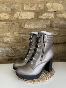 Guess Los Angeles Women’s Metallic Silver Block Heeled Boots Size UK 6.5 US 8.5 - Picture 1 of 21