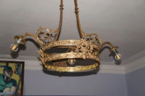 Tolle 3 er Decken Messing Leuchte Lampe Lüster Jugendstil Art Deko Historismus - Bild 1 von 15