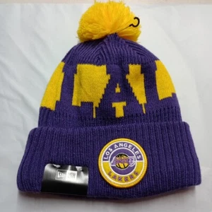 Los Angeles Lakers New Era Sport Logo Cuffed Knit NBA Pom Pom Beanie Unisex - Picture 1 of 3